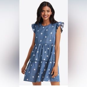 NWT Draper James Crystal Dress in Embroidered Chambray